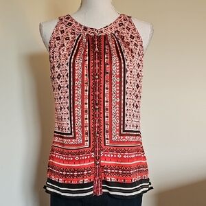 WHBM Women's Red Patterned Sleeveless Top